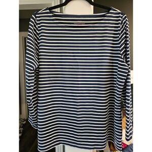 Vineyard Vines Striped Boat Neck Long Sleeve Top Women Navy White Classic